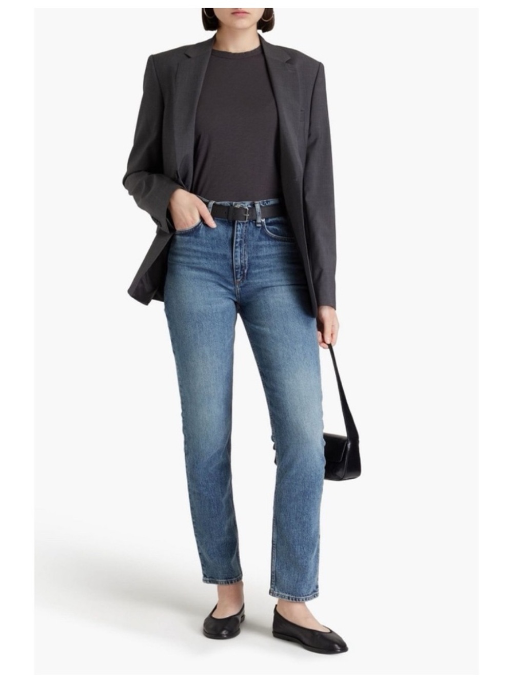 Rag & Bone Wren High-Rise Slim-Leg Jeans Dominique Wash Blue Stretch Denim- 26
